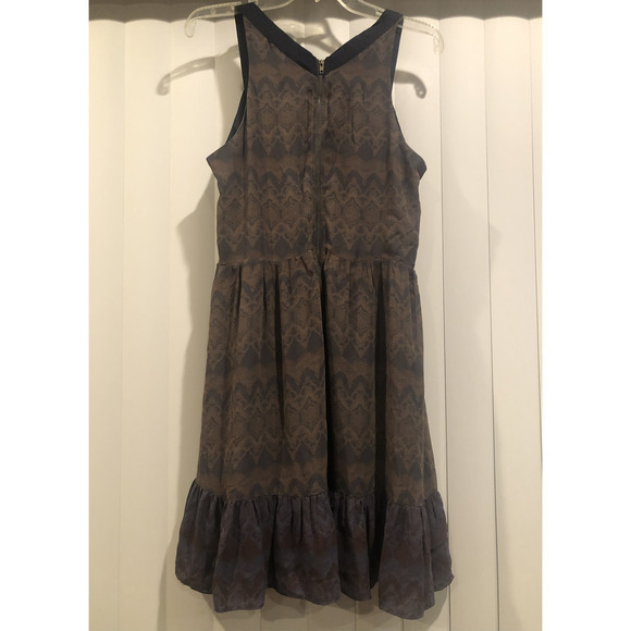 EUC LINE & DOT 100% SILK DRESS BOHO PATTERNED RUFFLE - Picture 7 of 12
